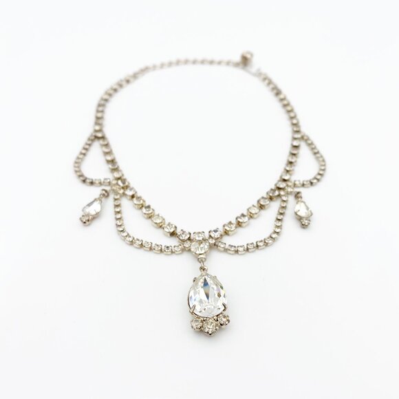 VINTAGE (Y2K) | Crystal & Rhinestone Teardrop Necklace + Earrings Set - Picture 1 of 12